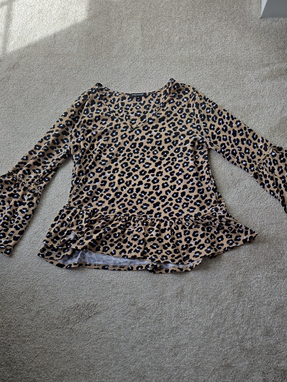 Simply Southern Leopard Print Peplum Tunic & Bell Sleeves - Tan & Black